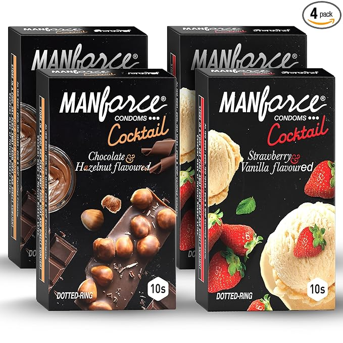 MANFORCE Cocktail Condoms Combo (Strawberry & Vanilla + Chocolate & Hazelnut) Pack of 4 X 10 Pcs (40 Condoms) Condom (Set of 4 40 Sheets)