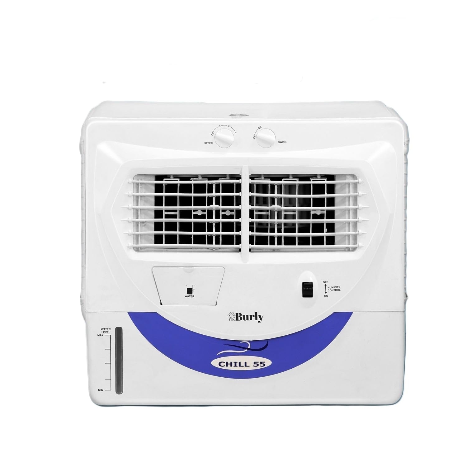 BHABURLY Chill 55L Window Air Cooler for Home, Powerful Air Throw, Dual Side Water Inlet, Wood Wool - White