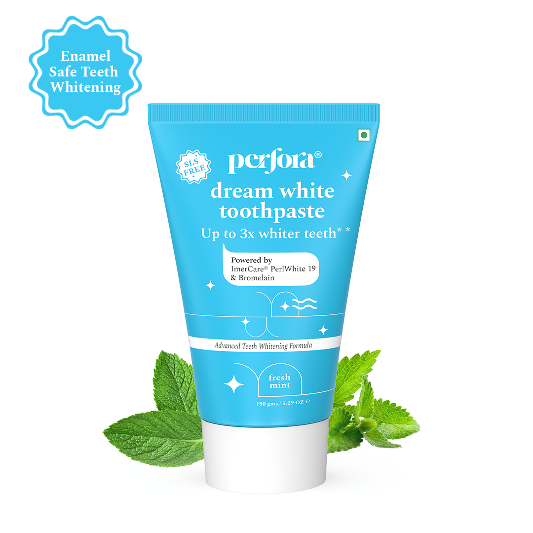 Perfora Teeth Whitening Toothpaste For Stain Removal | SLS & Fluroide Free Toothpaste | N-Ha For Teeth Remineralisation | No Artificial Sweetners | Toothpaste For Kids & Adults | Tripe Mint, 150 gm