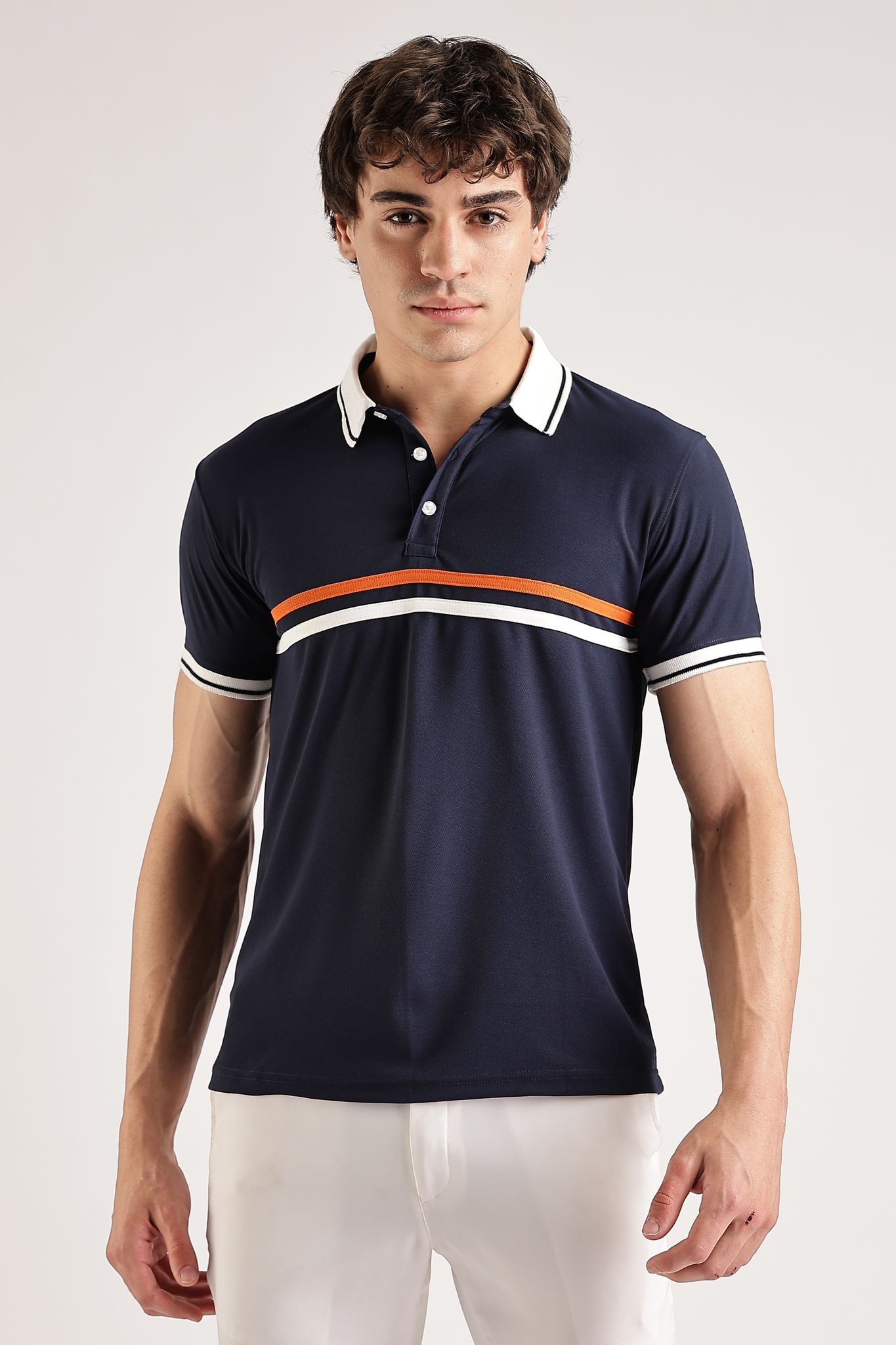 Polyester Navy Striped Polo