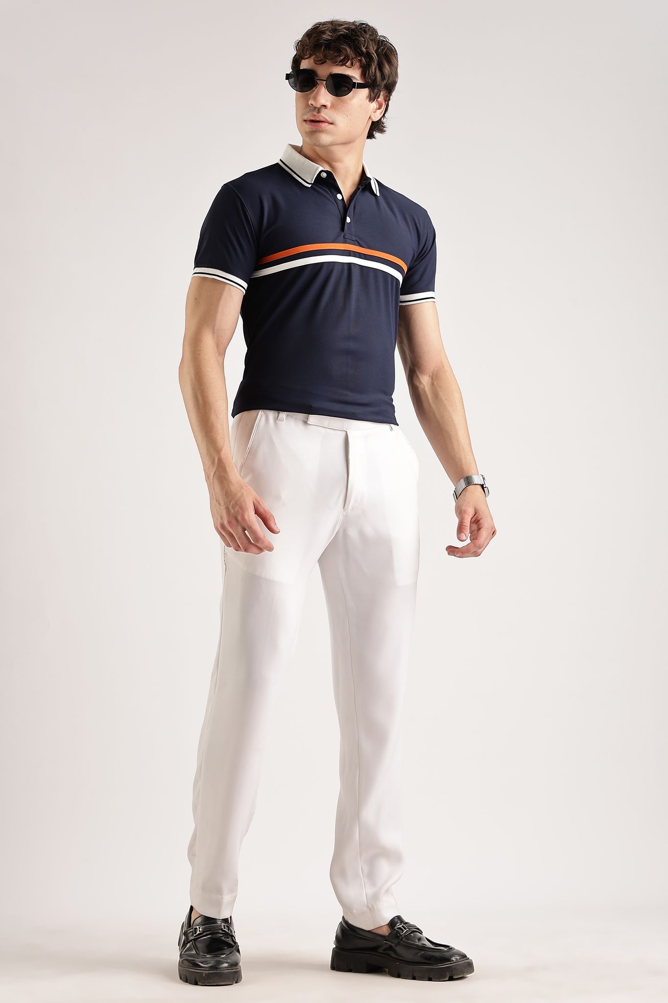 Polyester Navy Striped Polo view 2