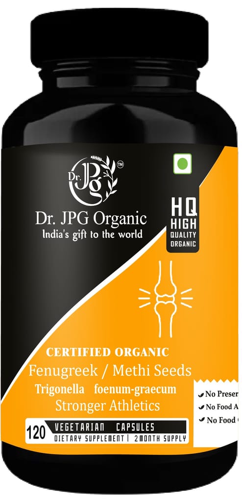 Dr JPG Organic Herbals Methi capsules 500mg, 120 Veg.capsules / Fenugreek Capsules| for joint comfort and healthy digestion |India Orgnaic Certified