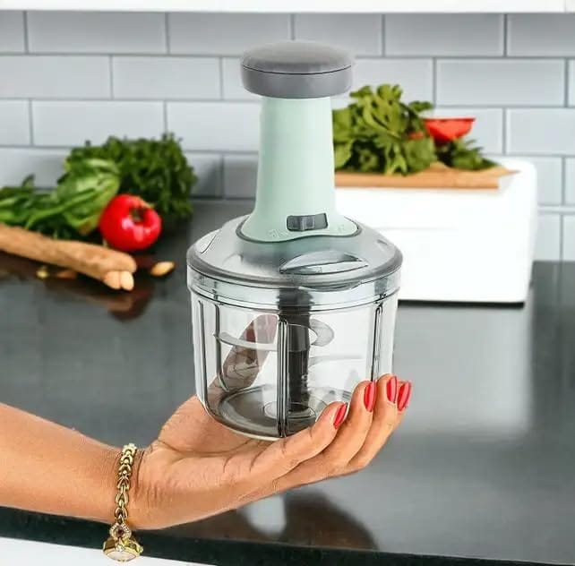 VillWin Manual Hand Press Push Chopper with 4 Blades for Effortless Chopping Vegetables & Fruits Chopper Mixer Cutter to Cut Onion, Salad, Tomato, Potato(Indian,Multicolor) (Push Chopper, 650 ML) view 2