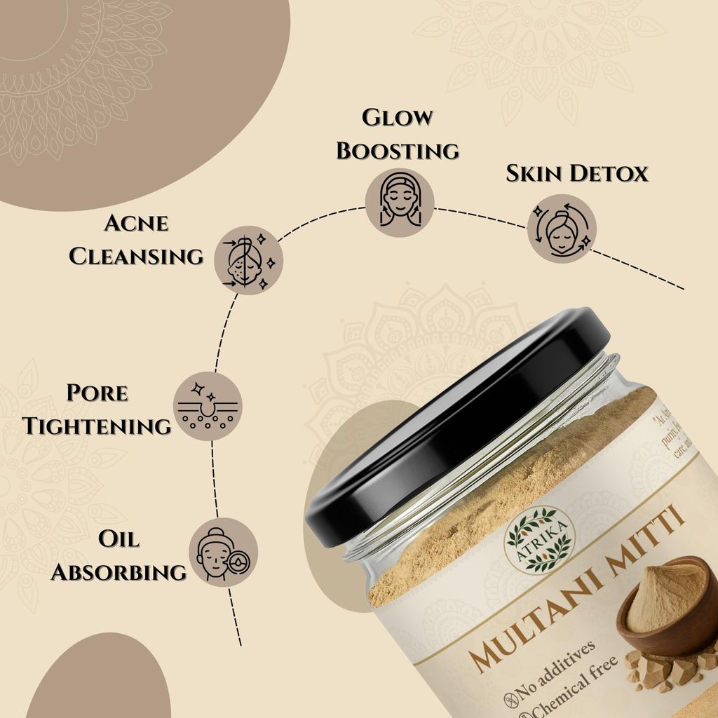 Atrika Multani Mitti Powder 250g | Pure Natural Clay for Face Pack, Tan Removal, Oil Control & Acne Care | Herbal Hair & Skin Care view 2