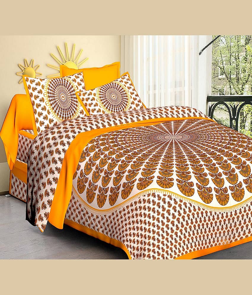 Dgsm Craft Cotton 1 Double Queen Bedsheet with 2 Pillow Covers ( Multicolor )