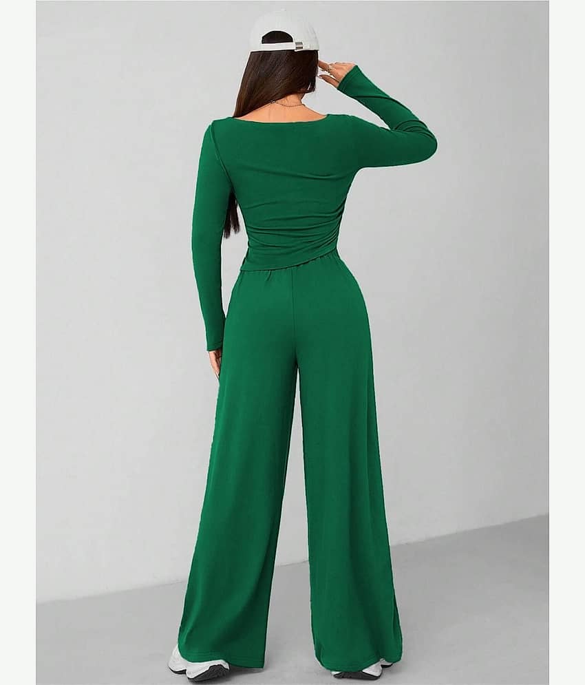 kotty Women Solid Top With Trousers Co-Ord Set ( Green ) view 2
