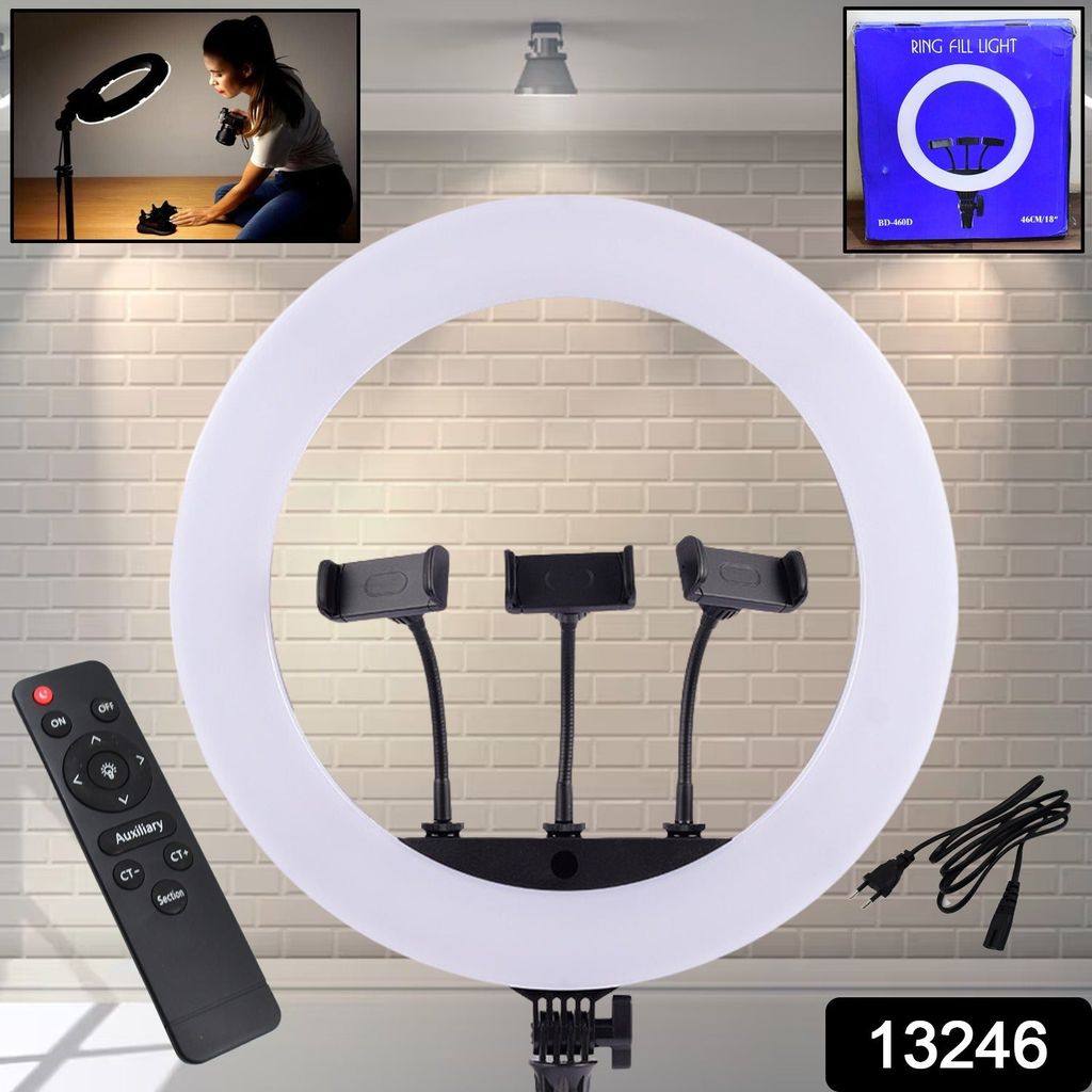 18 Inch LED Ring Light with 3 Colour Modes & 3 Mobile Holders, Remote Control (1 Set) view 2