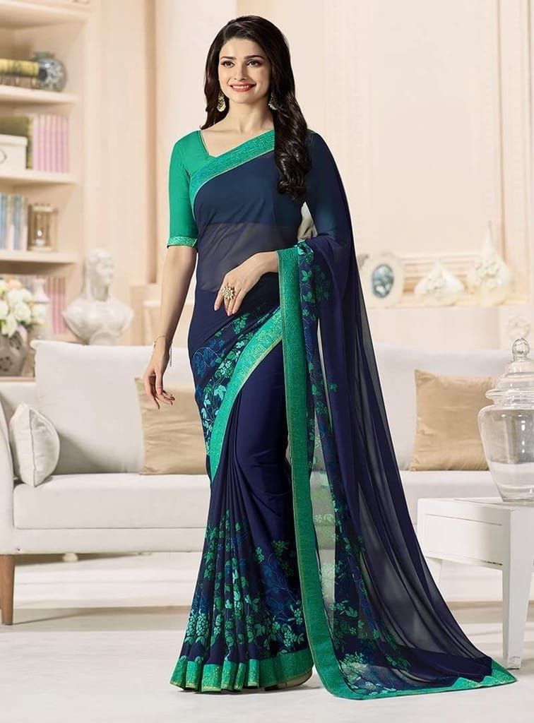 HHK Fashion Women's Printed Georgette 5.5 Meter Saree with Unstitched Blouse Piece view 2