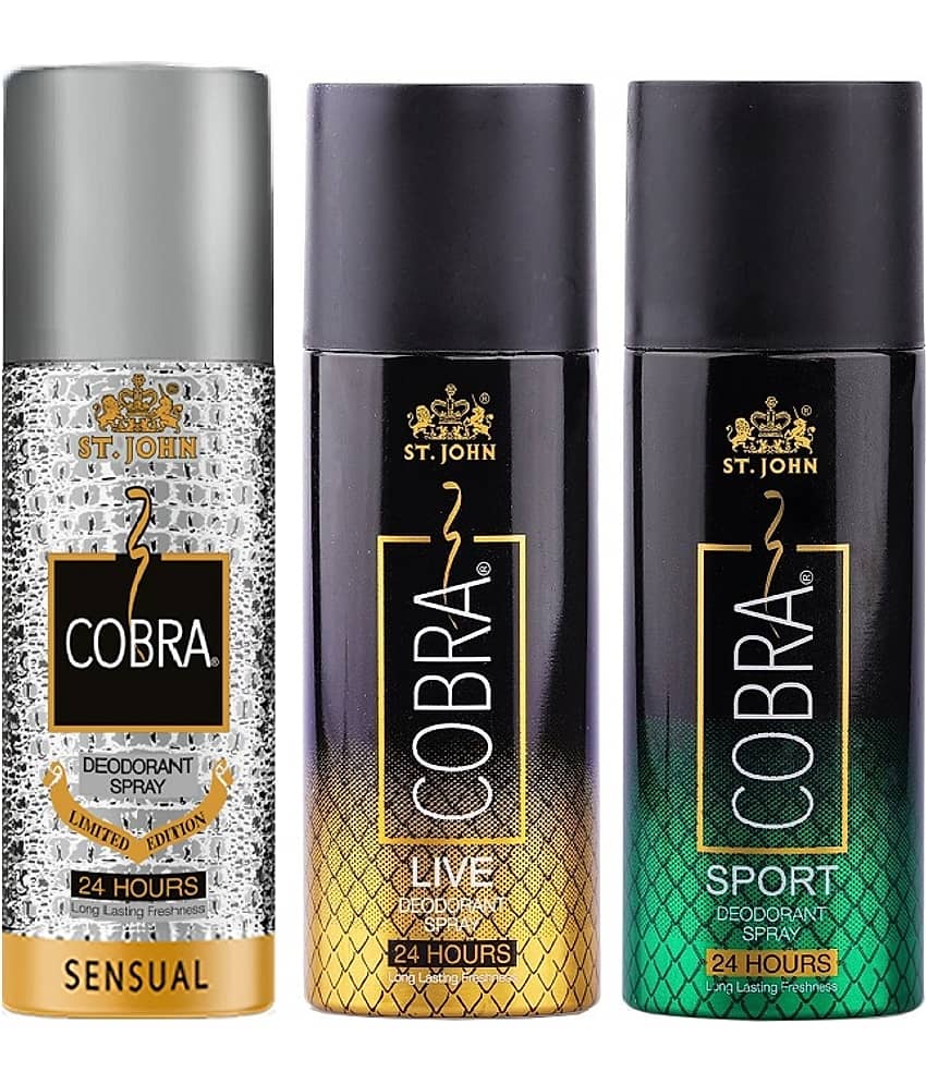 St. John Cobra Sensual ,Live & Sports 150ml Each Deodorant Spray for Men 150 ml ( Pack of 3 )