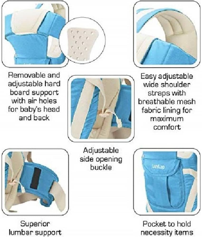 AURAPURO baby Carrier | Adjustable Hands-Free 4 in 1 Position With Head Support baby AURAPURO Baby Carrier Bag/Adjustable Hands Free 4 in 1 Baby/Baby sefty Belt/Child Safety Strip/Baby Sling Carrier Bag/Baby Back Carrier Bag (Light Blue)