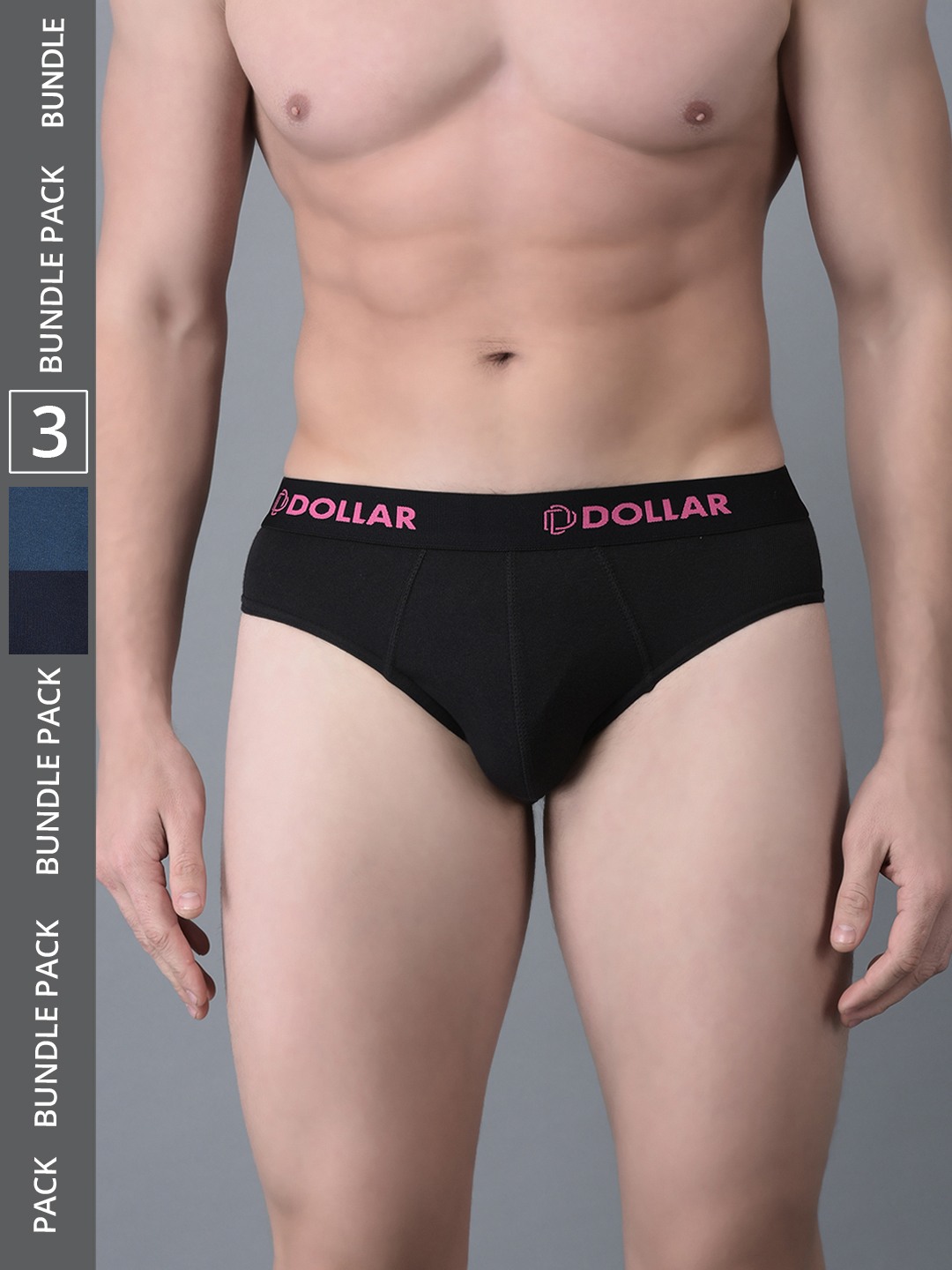 Men's Assorted Pack of 3 Cotton Superior Snug Fit Solid Brief