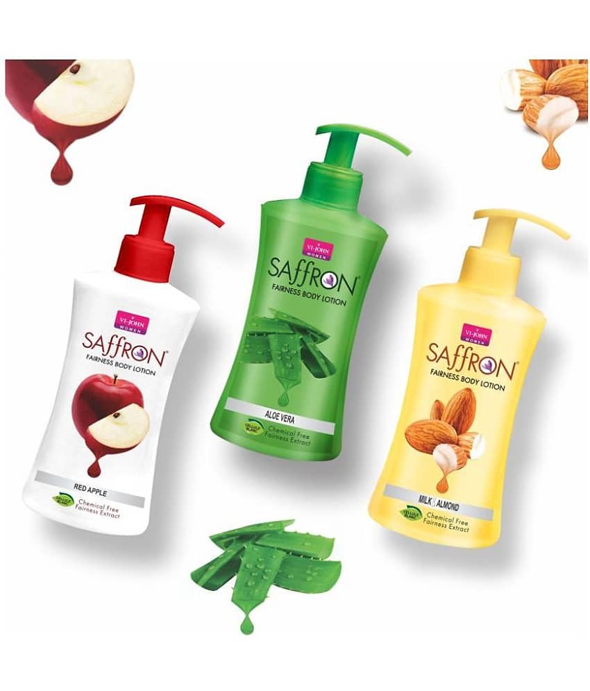 VI-JOHN Saffron Fairness Body Lotion Aloevera ,Milk Almond & Red Apple 250ml Pack of 3