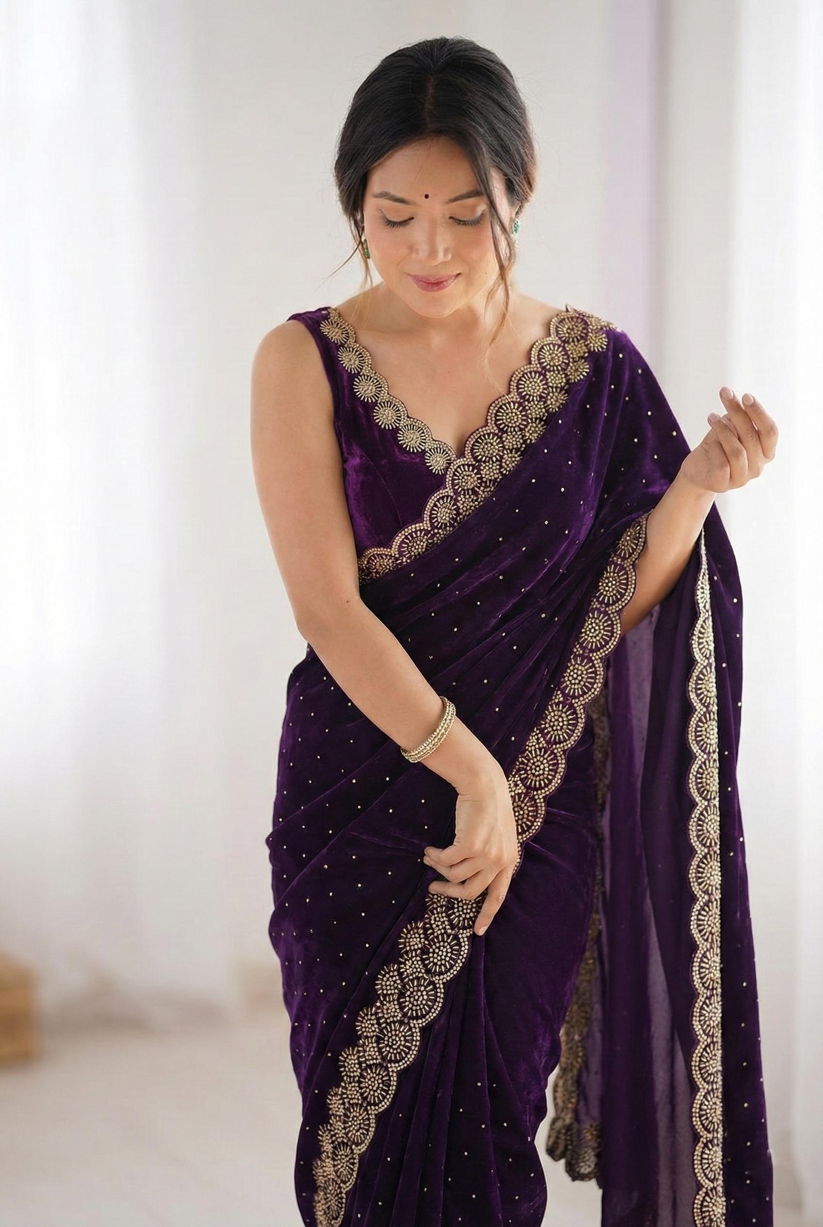 Space Silk Saree with Stone Work view 2