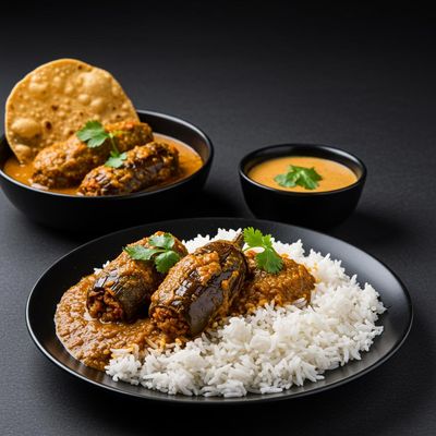 White Rice Gutti Vankaya Masala