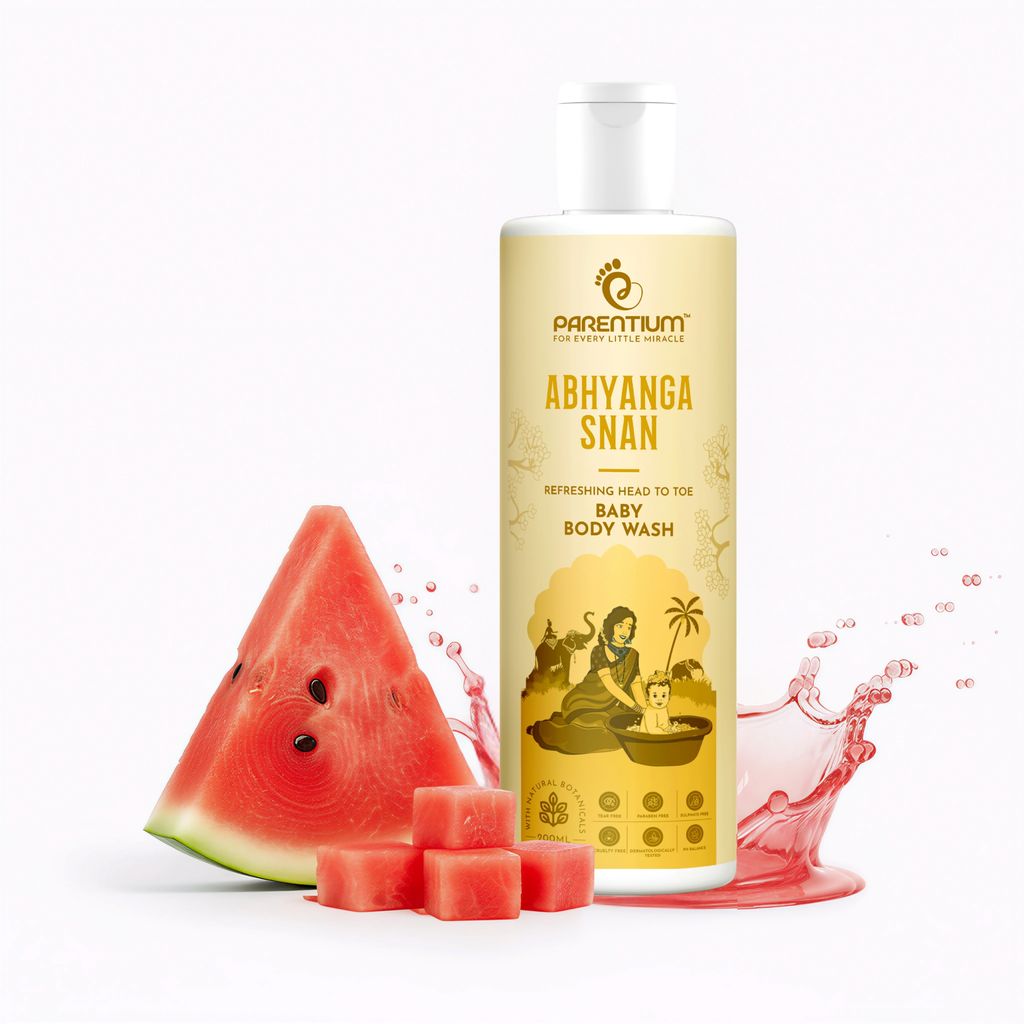 PARENTIUM Refreshing Head to Toe Baby Body Wash for Soft & Nourished Skin | With Shea Butter,AloeVera,Chamomile,Watermelon & Lotus Seed Extract | Tear-Free,Paraben-Free,Dermatologically Tested– 200ml