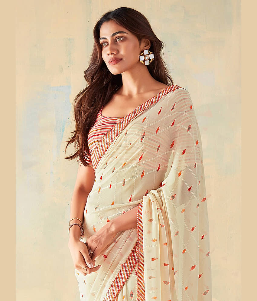 BLEESBURY Georgette Embellished Saree With Unstitched Blouse Piece ( Pink ) view 2