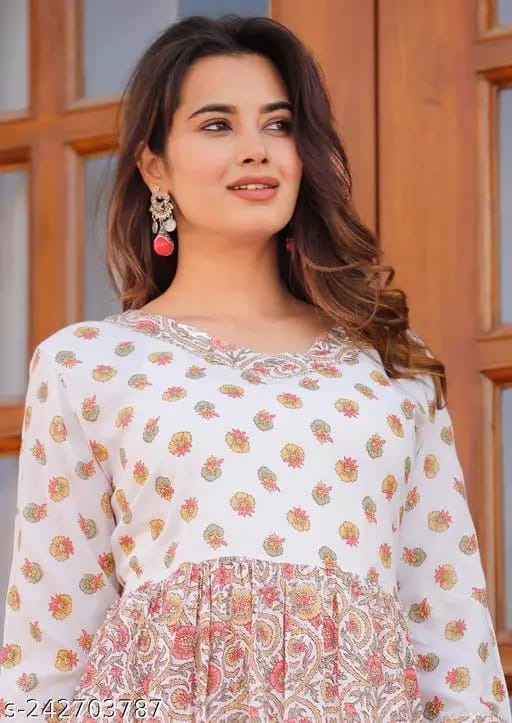 Womens Rayon Designer Floral Printed Long Gown with a very light and Stunning Gota work view 2