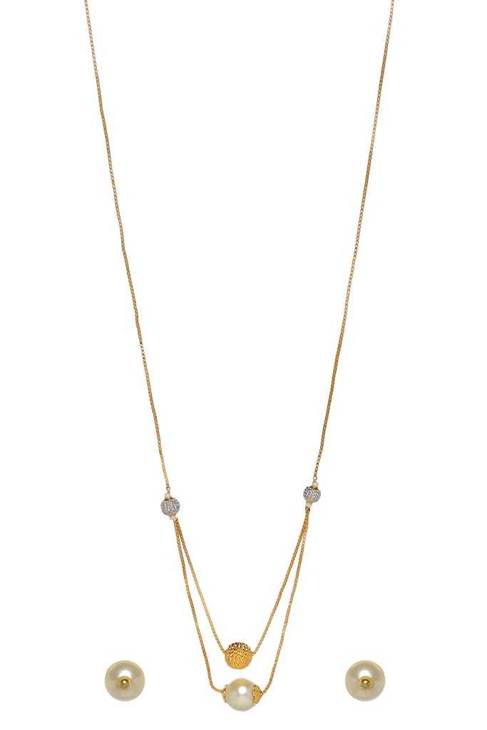 Aarohi13 DOUBLE CHAIN PEARL NECKLACE WITH EARRING FOR WOMAN view 2