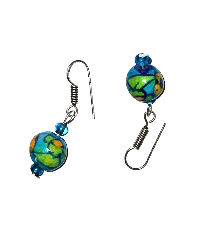 Blue Pottery Beads Earrings-(ER-06) view 2