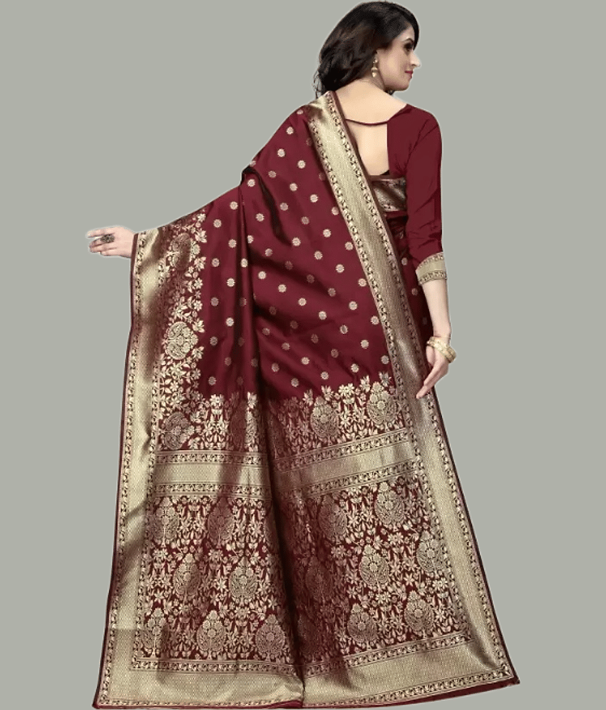 GARIYA Banarasi Silk Woven Saree With Unstitched Blouse Piece ( Blue ) view 2