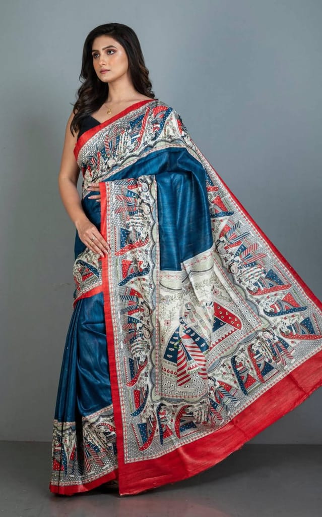 Pure Handloom Tussar Gicha Silk Saree – Madhubani Hand Painted | Silk Mark Certified | 6.5 m with Blouse view 2