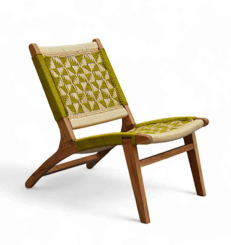 Orchid Homez Hand Woven Lounge Chair Solid Wood Outdoor Chair (Natural, Pre-Assembled) (Green-Cream) view 2