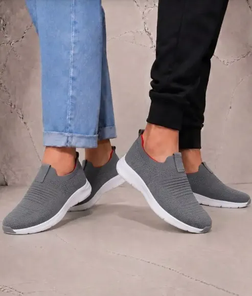 Dark Grey And Orange Unisex Knitted Eva Footwear view 2