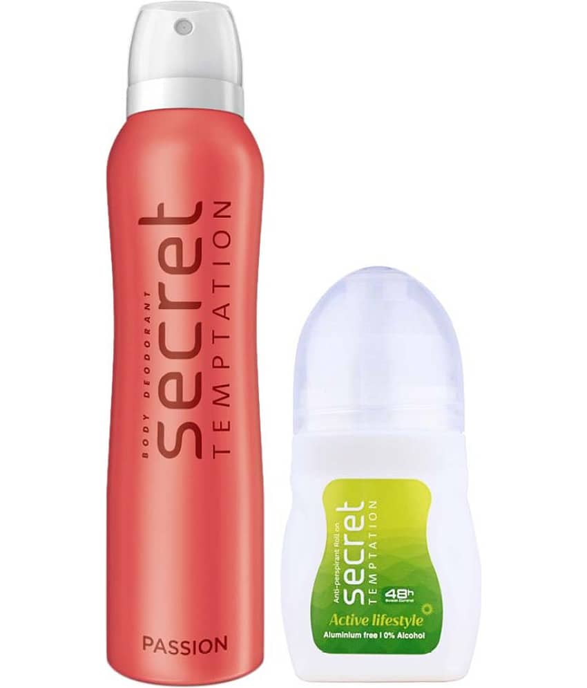 secret temptation Active Lifestyle Roll-on 50ml & Passion Deodorant 150ml, Combo Pack of 2 for Women (2 Items in the set)