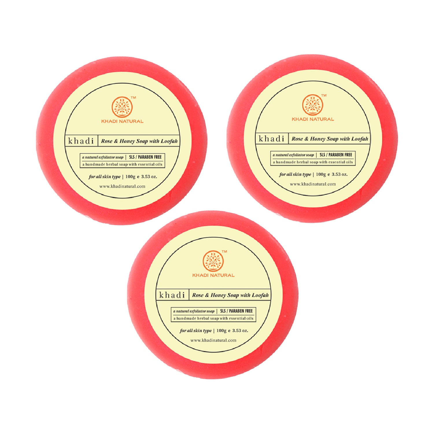 Khadi Natural Rose & Honey Loofah Soap Combo Pack Of 3 – 100gm Each