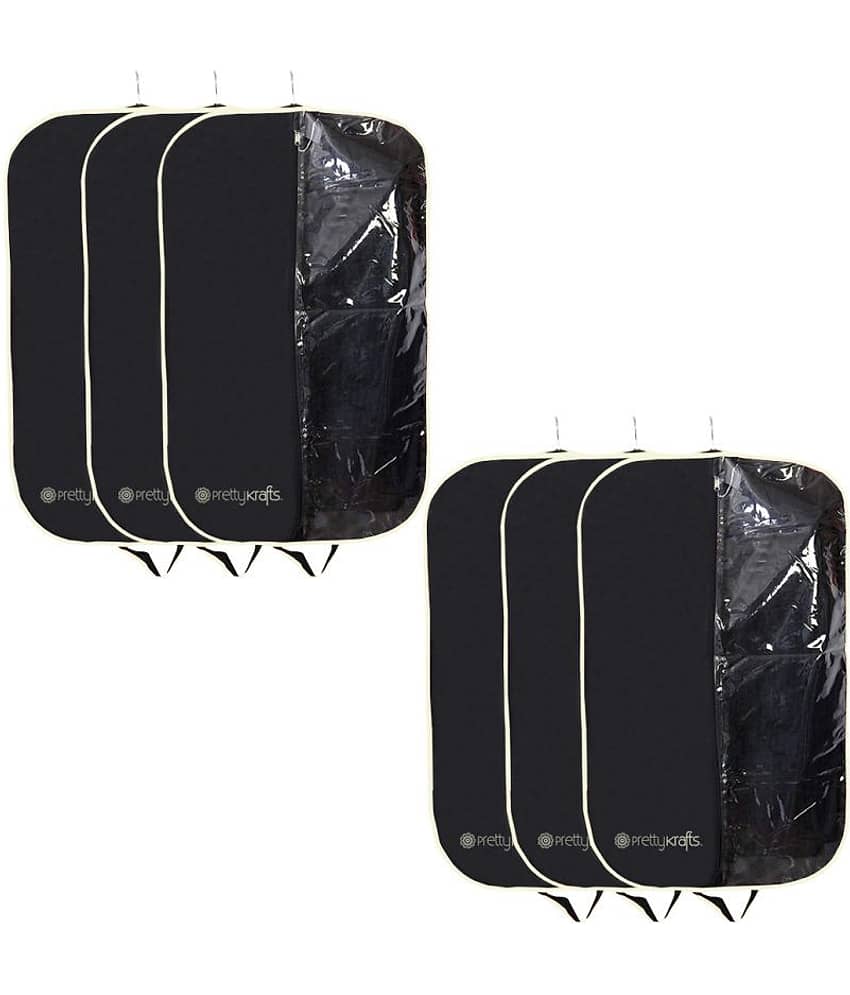 PrettyKrafts Half Transparent Coat Cover | Cloth Cover | Blazer Cover (Set of 6) - Black & Cream view 2