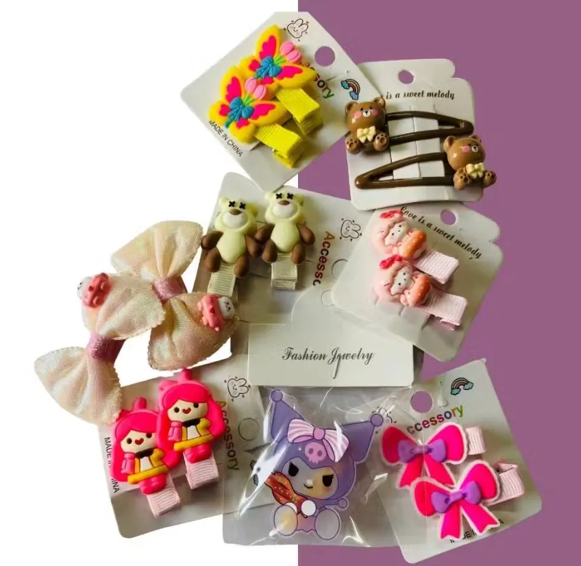 Kozykit 8 Pcs Cartoon Hair Clips Set for Baby Girls & Toddlers | Cute Hair Pins & Barrettes | Kids Multicolor Cartoon Hair Accessories | Flower, Candy, Rainbow & Fruit Design (Random Styles)