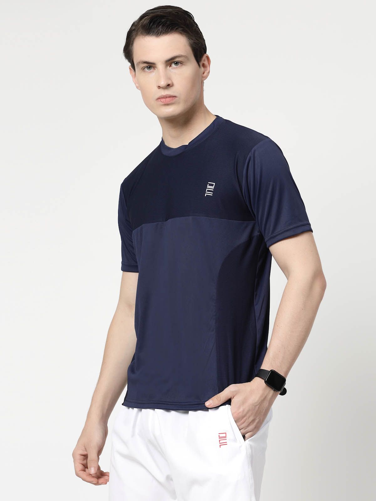 Men's Navy Blue Polyester Round Neck Regular Fit T-shirt 1 set view 2