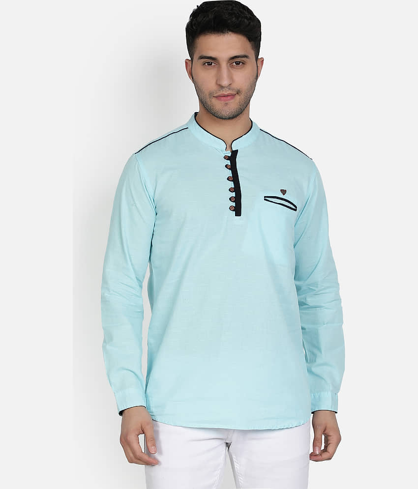 Kuons Avenue - Turquoise Linen Men's Regular Kurta ( Pack of 1 )