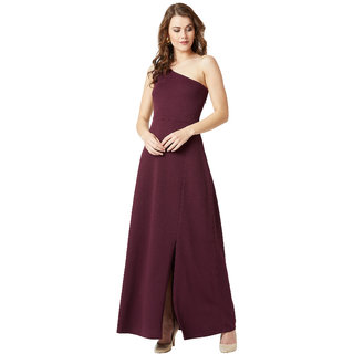 Miss Chase Women's Wine Red One-Shoulder Sleeveless Solid Side Slit Maxi Dress view 2