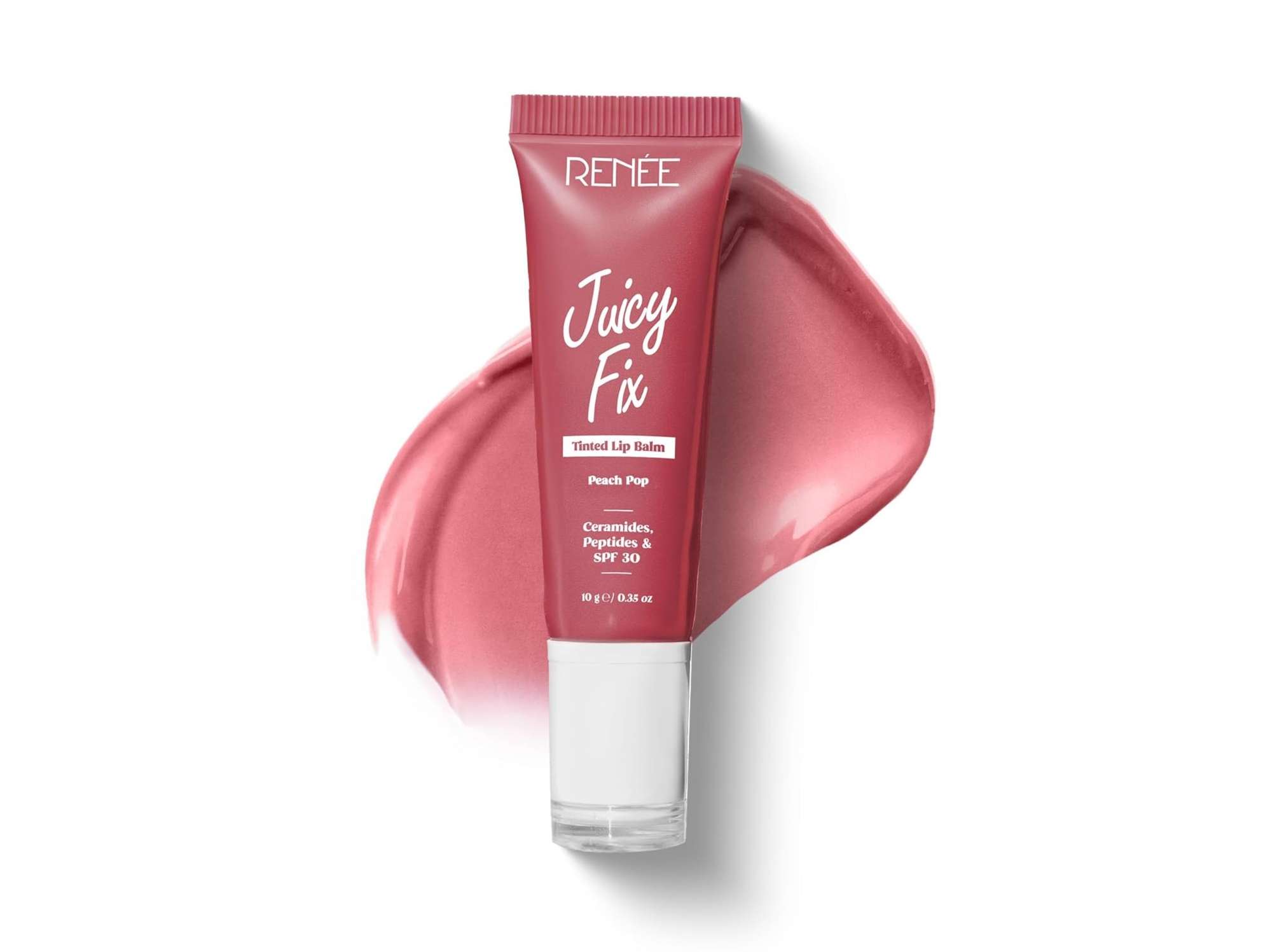RENEE Juicy Fix Tinted Lip Balm SPF 30- With Glossy Finish For Dry, Flaky Lips - Peach Pop
