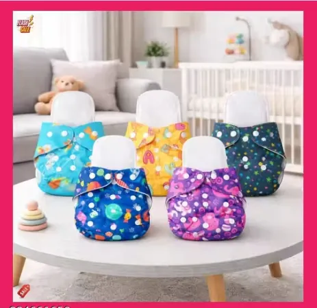 Adjustable Printed Baby Cloth Diapers Reusable Washable Nappy Pack of 5