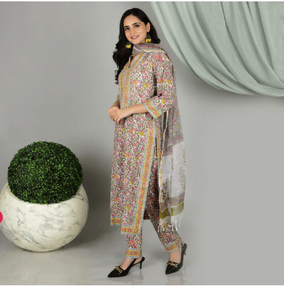 Hand Block Printed Pink Mughal Jaal Printed Doria Suit view 2