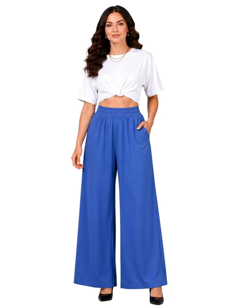 Women's Royal Blue Wide Leg Rayon Palazzo Pants