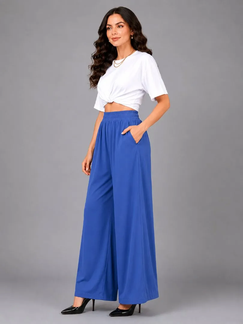 Women's Royal Blue Wide Leg Rayon Palazzo Pants view 2