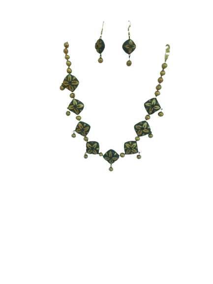 Terracotta Black & Gold Floral Necklace Set view 2