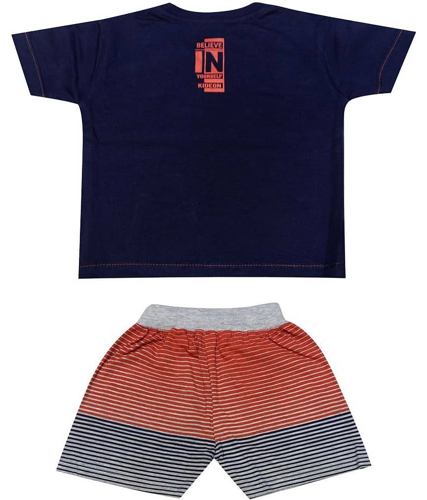 Kideon Pack of 1 Boys Cotton T-Shirt & Shorts Set ( Navy Blue ) view 2
