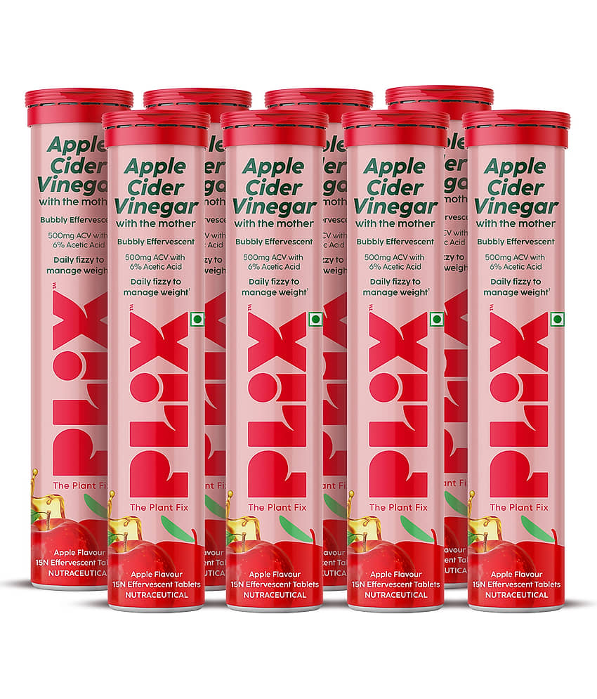 Plix Apple Cider Vinegar Effervescent Tablet with mother,Vit B6 & B12 for weight loss(8 x 15 No)