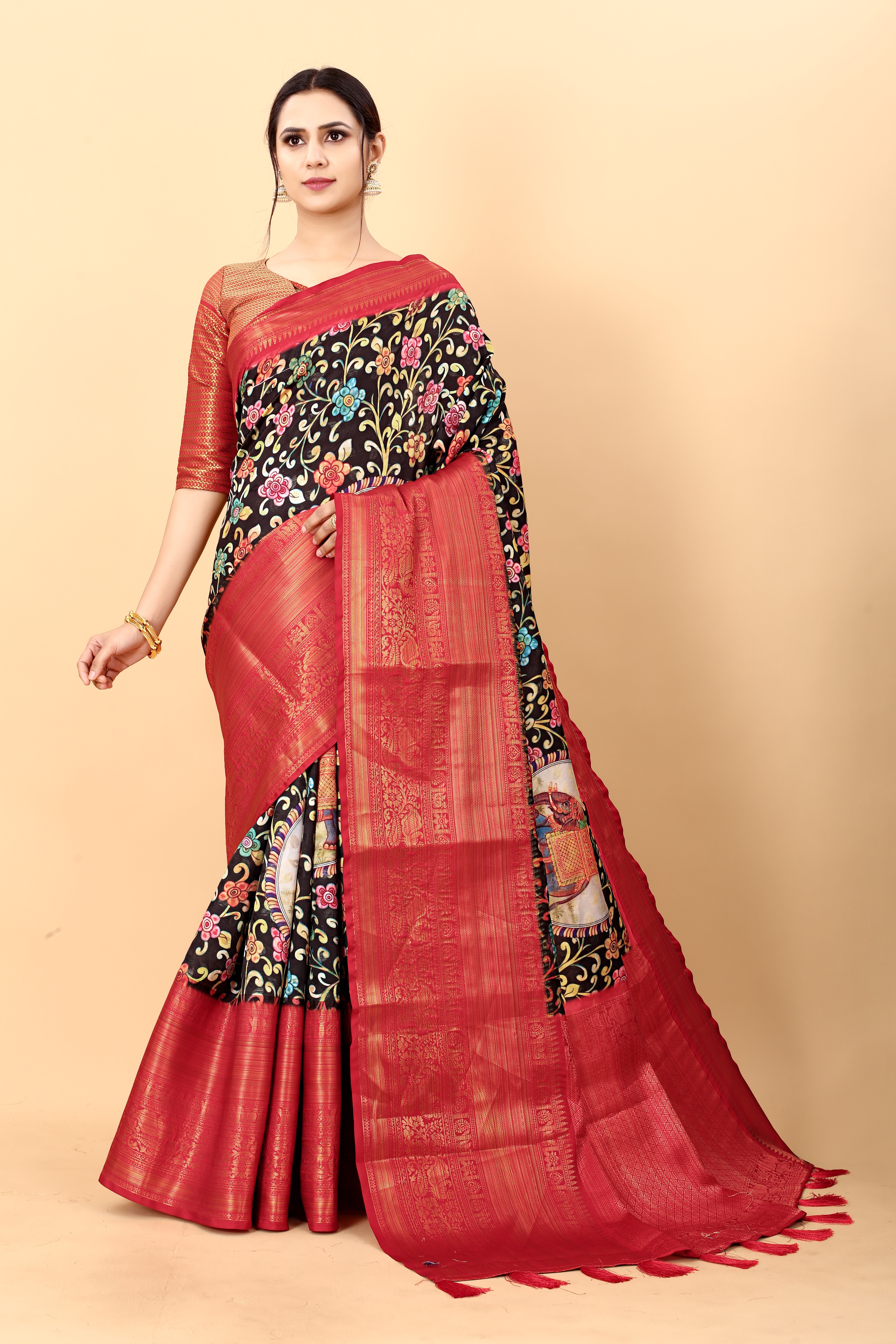 Yavira silk Women's Multi Printed Silk Blend Saree view 2