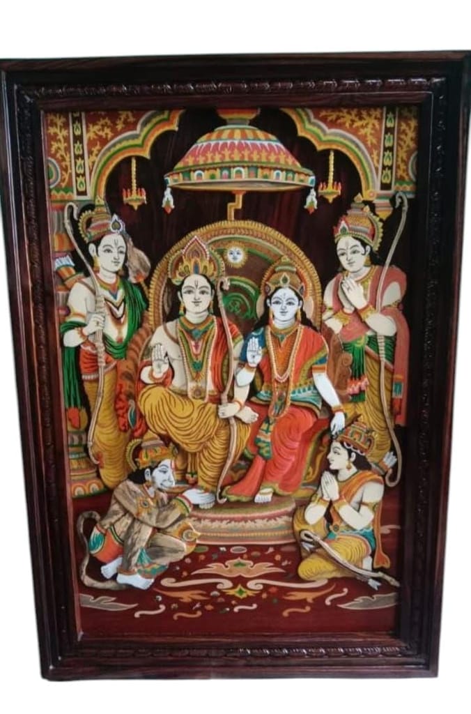 Lord Rama Darbar Wooden Wall Hanging Sculpture | Hindu God | Home Decor | 12" x 18"