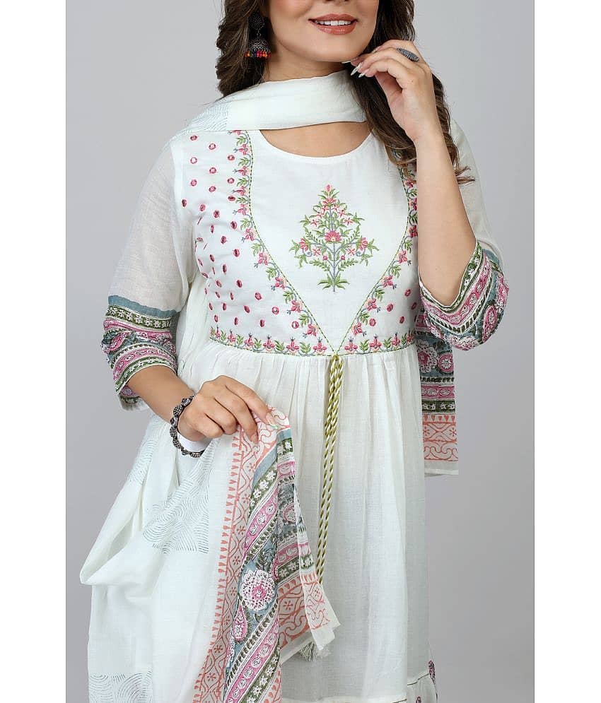 SARRAS - White Flared Cotton Women's Stitched Ethnic Gown ( Pack of 1 ) view 2