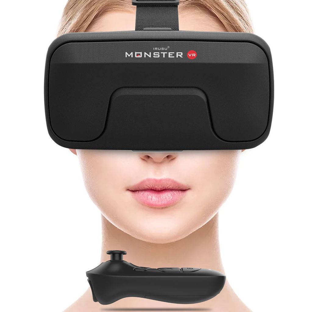 Irusu Monster VR Headset for Mobiles - Virtual Reality Glasses with 40 MM HD Lens,Built in Touch Button and Controller for Learning | Gaming | Watching Movies | Virtual Experiences