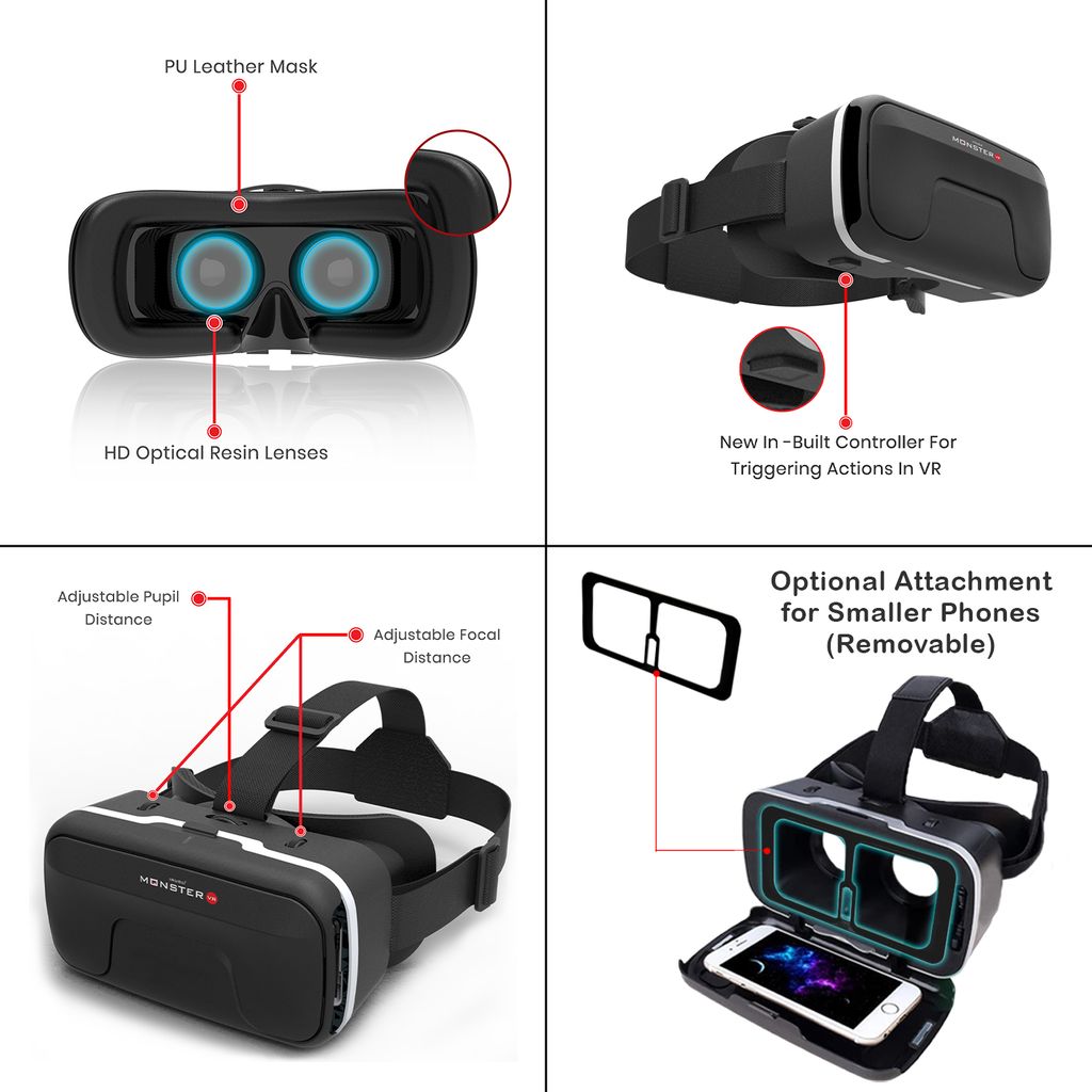 Irusu Monster VR Headset for Mobiles - Virtual Reality Glasses with 40 MM HD Lens,Built in Touch Button and Controller for Learning | Gaming | Watching Movies | Virtual Experiences view 2