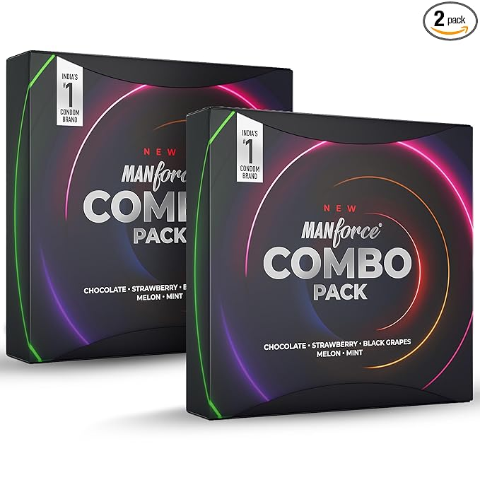 MANFORCE Combo Pack Chocolate Strawberry Coffee Black Grapes Melon Condom 20 Pcs x Pack of 2