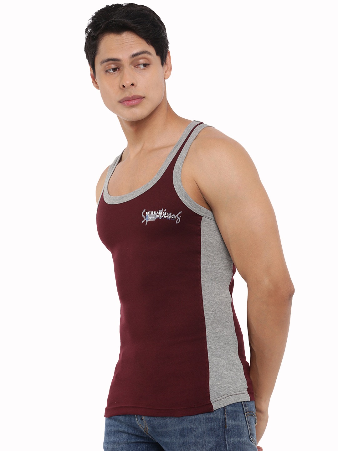 Men's Assorted Pack of 5 Solid Combed Cotton Racerback Styled Gym Vest view 2