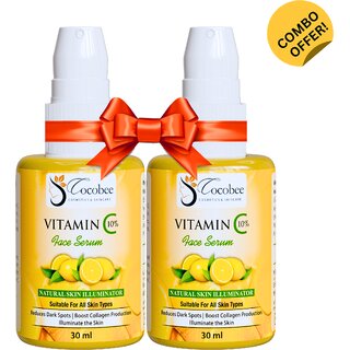COCOBEE Vitamin C Face Serum Pack of 2, 60ml Brightening Hydrating Serum for Glowing Skin